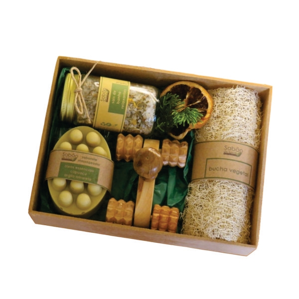 Kit Spa com Massageador de Madeira